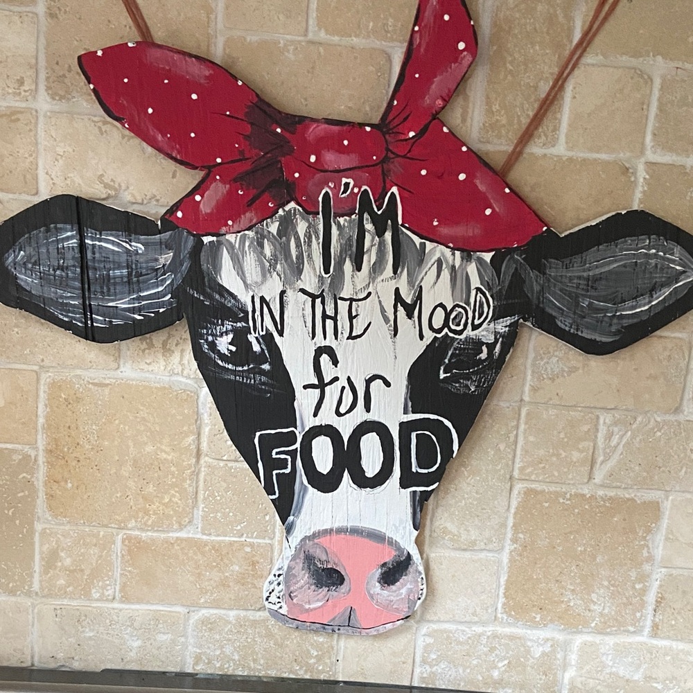 Whimsical Cow Wall Art with Red Accents